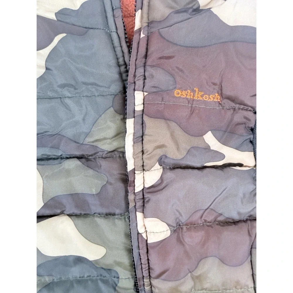 OshKosh Baby Boys Camo Puffer Vest 12-18M Orange Fleece Lined Full Zip